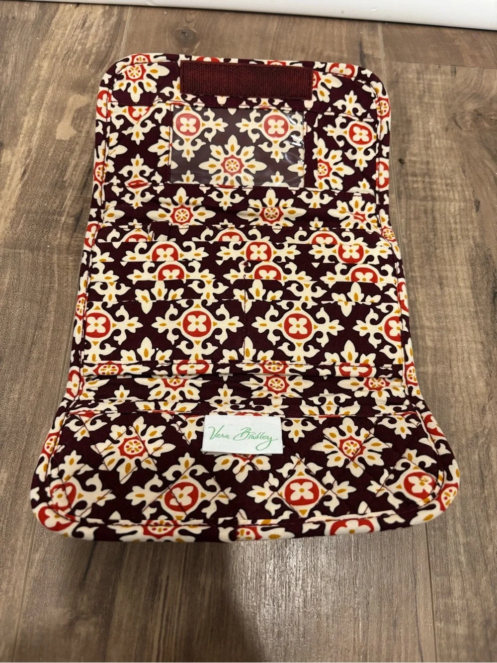 Vera Bradley Burgundy Medallion Trifold Wallet Organizer Clutch Retired Print
